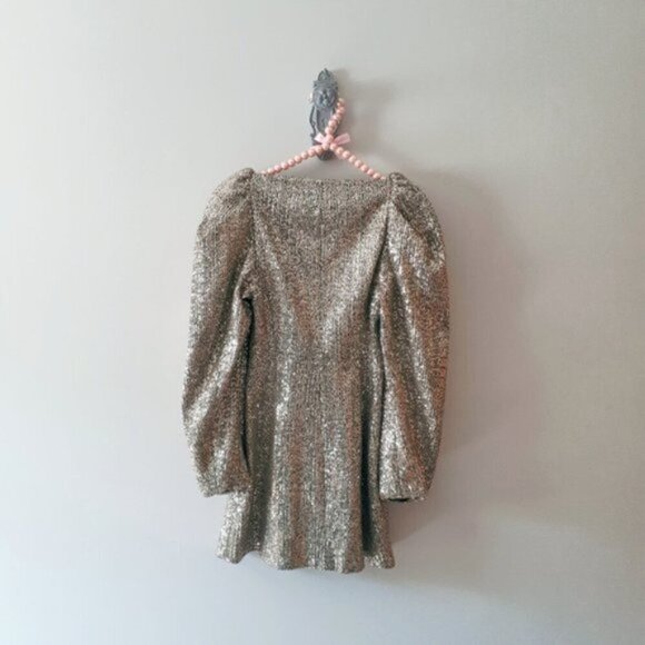NWT Zara gold sequin zip up bubble sleeve mini holiday dress, XS - Picture 6 of 6
